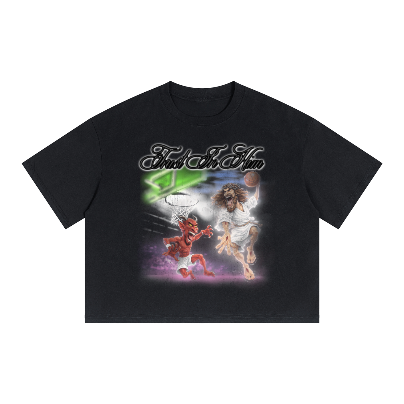 Posterized Evil Boxy Drop Shoulder Crop T-Shirt