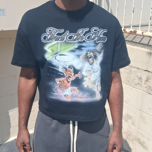 Posterized Evil Boxy Drop Shoulder Crop T-Shirt